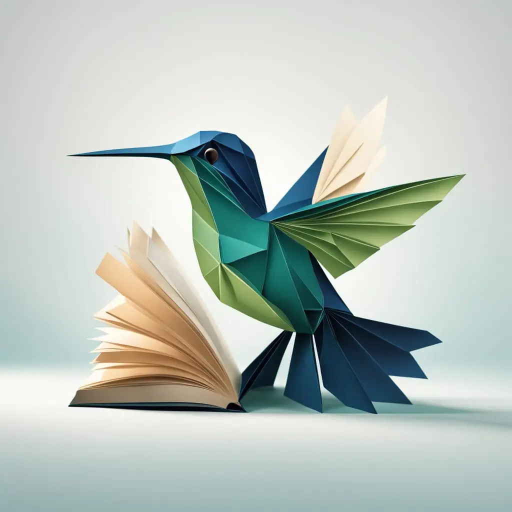image d'un colibri en origami posé sur un livre